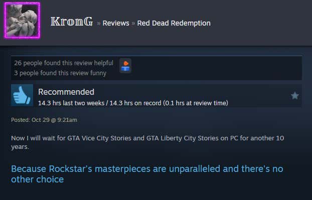 Screenshot of the article titled Red Dead Redemption Remaster, As Reported by Steam Reviews